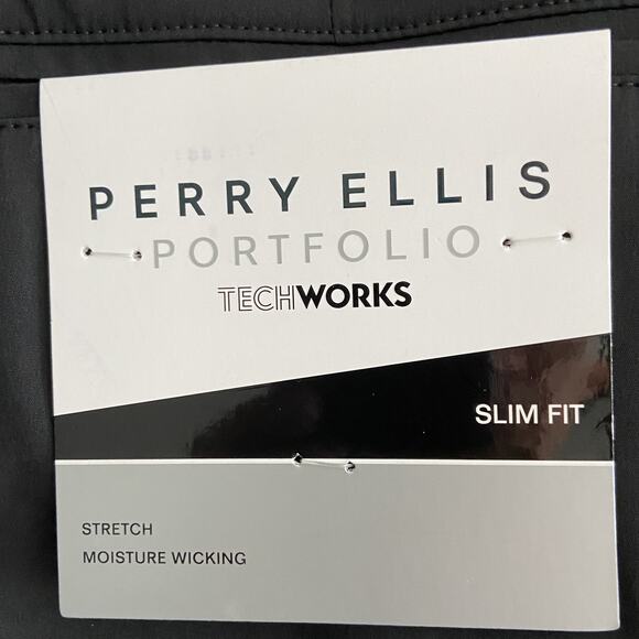 Perry Ellis Men's Medium Techworks Pant Slim Fit Stretch Drawstring Black NEW - Picture 9 of 11